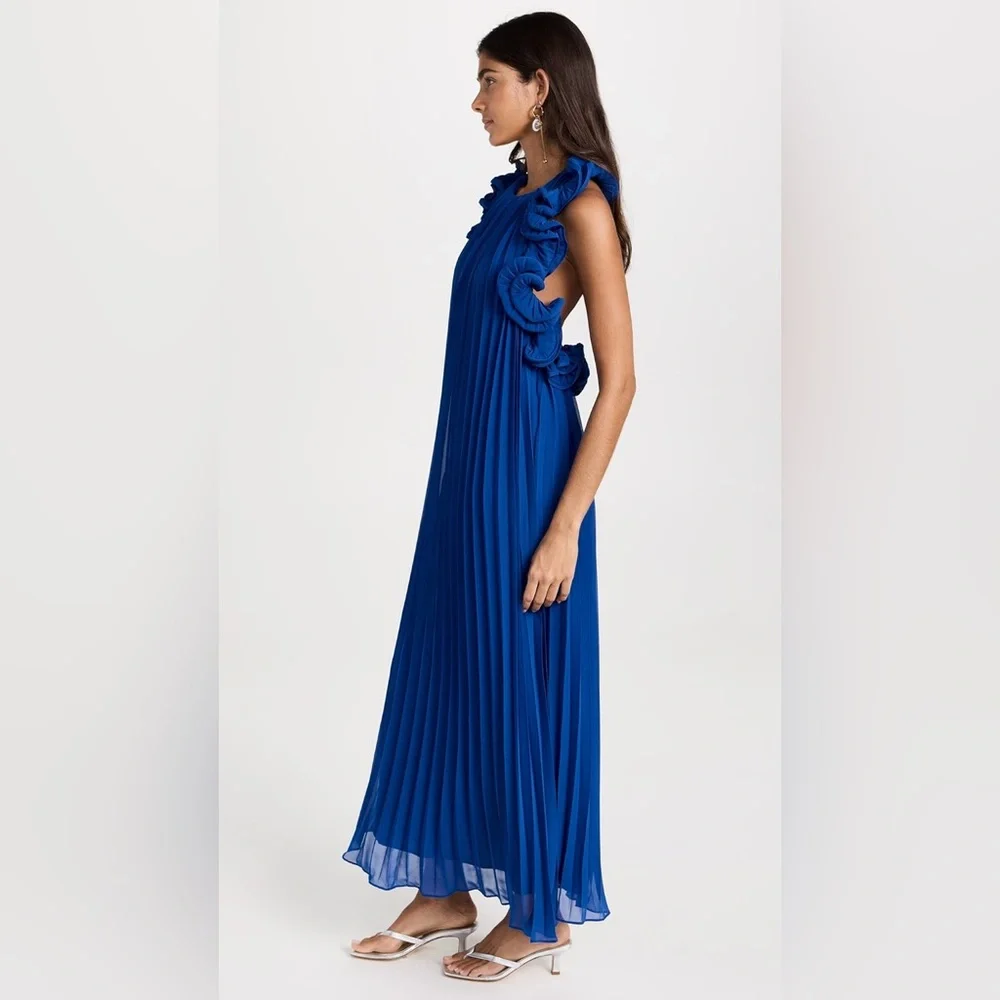 Amur Meray Pleated‎ Halter Maxi Dress in Deep Waters Sz. 4 NWT